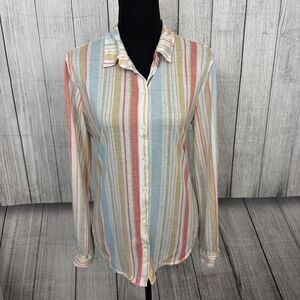Eden & Olivia Women's Medium Multicolored Striped Long Sleeve Button-Front Shirt